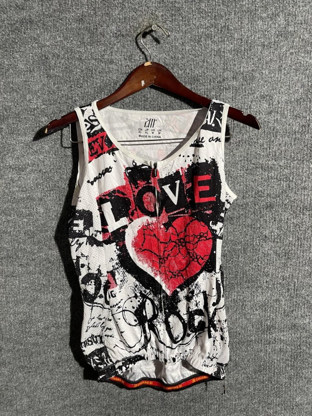 IM Cycling Jersey Womens Medium Multicolor Love Rock Full Zip Tank Bike